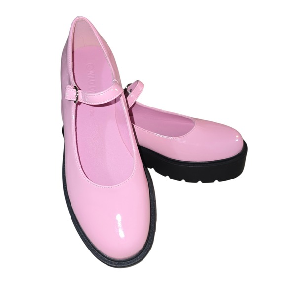 Wild Diva Platform Mary Jane Shoes Pink Patent Chunky Heel Buckle Strap Sz 7.5 - Picture 9 of 10